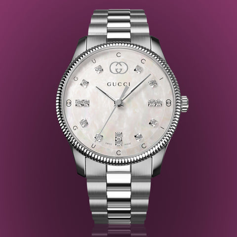 Buy Shop Gucci G Timeless Diamonds White Dial Silver Steel Strap Watch for Women - YA1265064 USA Online