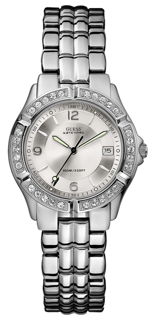 Buy Shop Guess Water Pro Diamonds Silver Dial Silver Steel Strap Watch For Women - G75511M USA Online