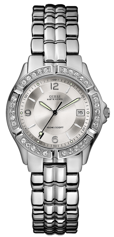 Buy Shop Guess Water Pro Diamonds Silver Dial Silver Steel Strap Watch For Women - G75511M USA Online