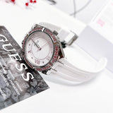 Buy Shop Guess Sparkling Silver Dial White Rubber Strap Watch For Women - GW0032L1 USA Online