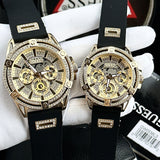 Buy Shop Guess King Quartz Crystals Gold Dial Black Silicone Strap Watch For Men - GW0537G2 USA Online