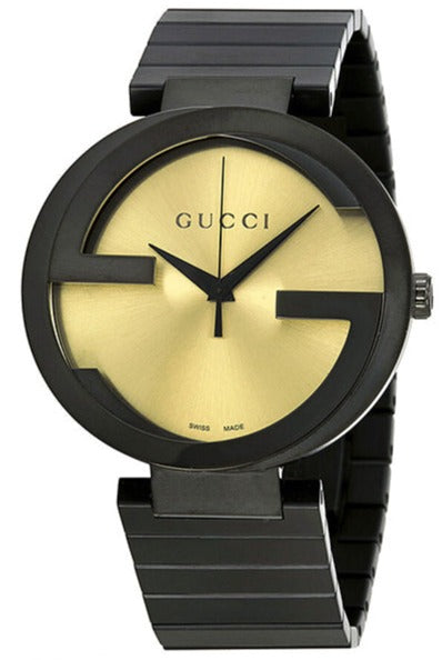 Buy Shop Gucci Interlocking Grammy XL Gold Dial Black Steel Strap Watch for Men - YA133209 USA Online