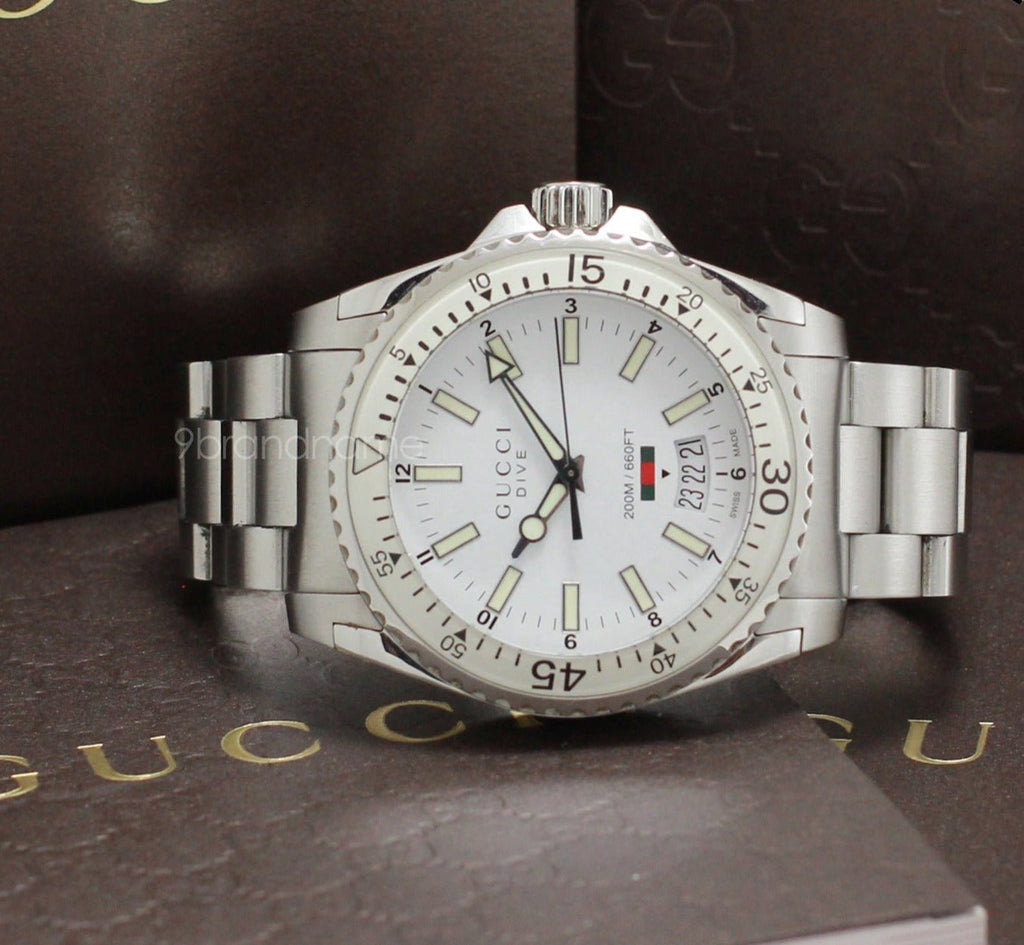 Buy Shop Gucci Dive Quartz White Dial Silver Steel Strap Watch for Men - YA136302 USA Online