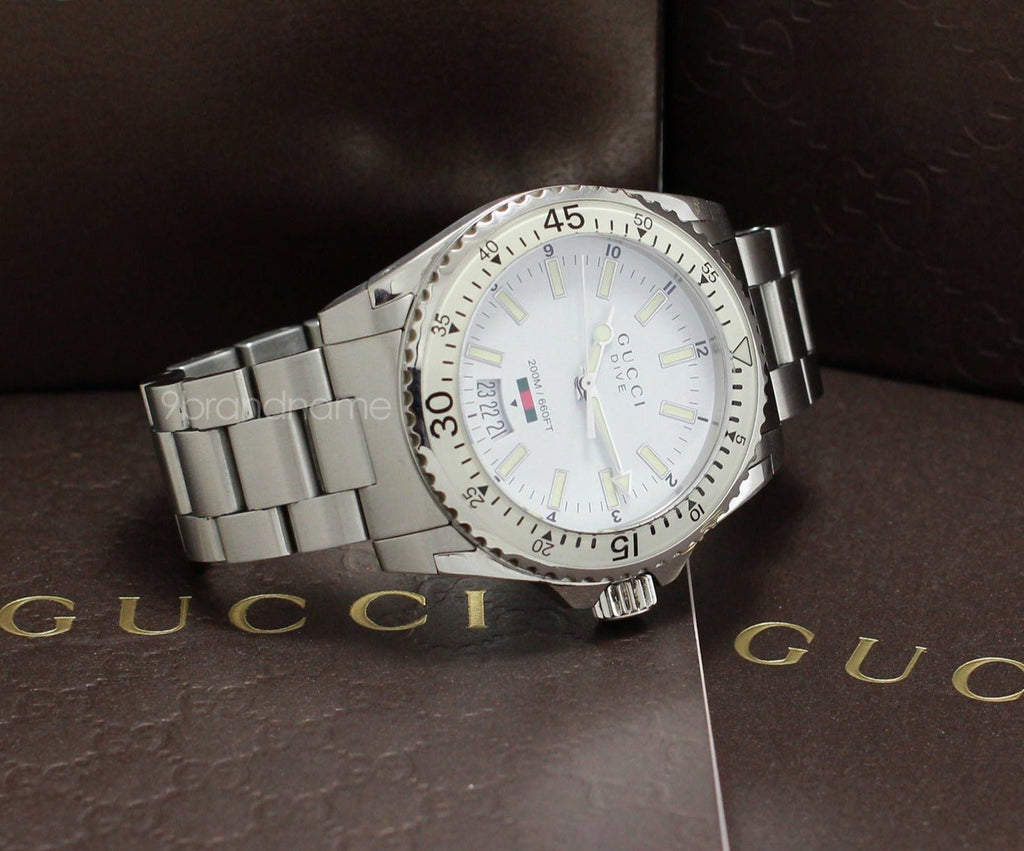 Buy Shop Gucci Dive Quartz White Dial Silver Steel Strap Watch for Men - YA136302 USA Online