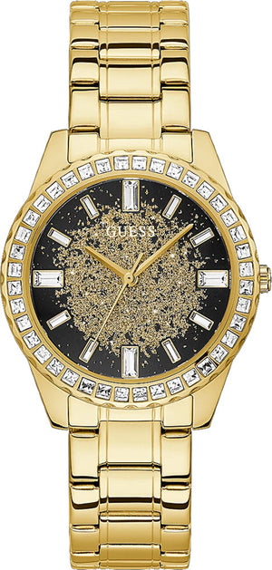 Buy Shop Guess Night Life Diamonds Black Dial Gold Steel Strap Watch for Women - GW0405L2 USA Online