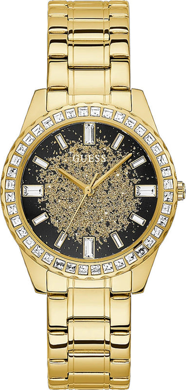 Buy Shop Guess Night Life Diamonds Black Dial Gold Steel Strap Watch for Women - GW0405L2 USA Online