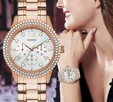 Buy Shop Guess Bedazzle Diamonds Silver Dial Rose Gold Steel Strap Watch For Women - W1097L3 USA Online