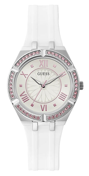 Buy Shop Guess Sparkling Silver Dial White Rubber Strap Watch For Women - GW0032L1 USA Online