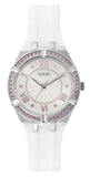 Buy Shop Guess Sparkling Silver Dial White Rubber Strap Watch For Women - GW0032L1 USA Online