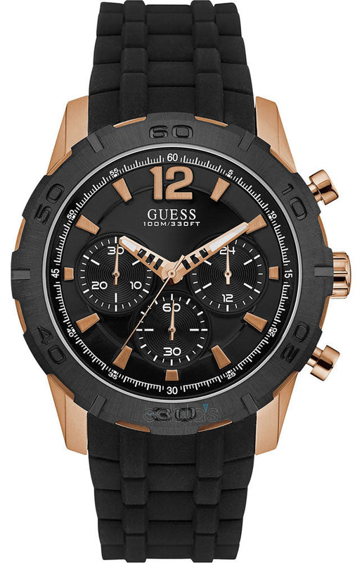 Buy Shop Guess Caliber Chronograph Black Dial Black Rubber Strap Watch for Men - W0864G2 USA Online
