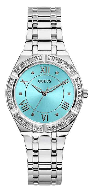 Buy Shop Guess Cosmo Diamonds Turquoise Dial Silver Steel Strap Watch for Women - GW0033L7 USA Online