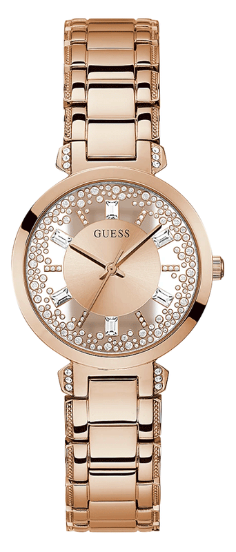 Buy Shop Guess Crystal Clear Rose Gold Dial Rose Gold Steel Strap Watch for Women - GW0470L3 USA Online