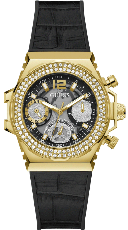 Buy Shop Guess Fusion Chronograph Black Dial Black Leather Strap Watch For Women - GW0553L4 USA Online