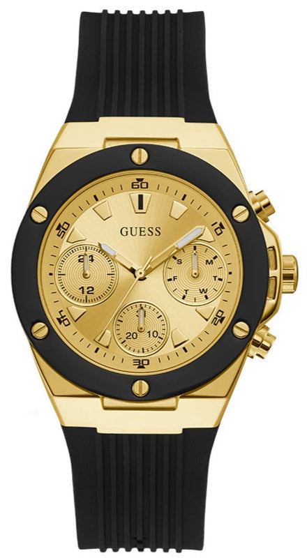 Buy Shop Guess Athena Gold Dial Black Rubber Strap Watch For Women - GW0030L2 USA Online
