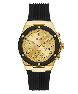 Buy Shop Guess Athena Gold Dial Black Rubber Strap Watch For Women - GW0030L2 USA Online