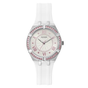 Buy Shop Guess Sparkling Silver Dial White Rubber Strap Watch For Women - GW0032L1 USA Online