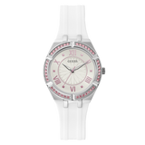 Buy Shop Guess Sparkling Silver Dial White Rubber Strap Watch For Women - GW0032L1 USA Online