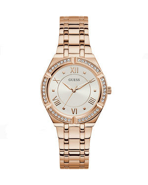 Buy Shop Guess Cosmo Diamonds Silver Dial Rose Gold Steel Strap Watch For Women - GW0033L3 USA Online
