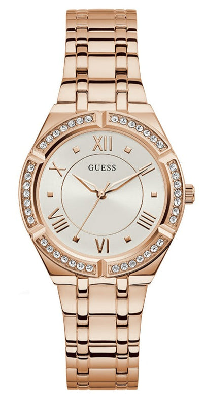 Buy Shop Guess Cosmo Diamonds Silver Dial Rose Gold Steel Strap Watch For Women - GW0033L3 USA Online