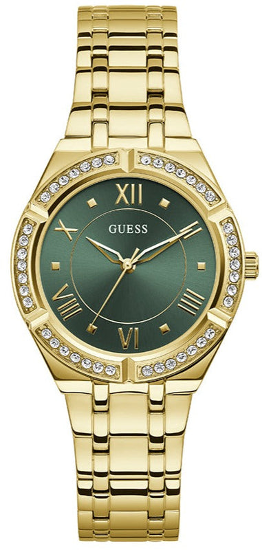 Buy Shop Guess Cosmo Diamonds Green Dial Gold Steel Strap Watch for Women - GW0033L8 USA Online