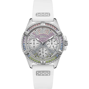 Buy Shop Guess Frontier Diamonds Silver Dial White Rubber Strap Watch for Women - GW0045L1 USA Online