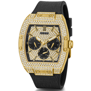 Buy Shop Guess Phoenix Multifunction Crystals Gold Dial Black Silicone Strap Watch For Men - GW0048G2 USA Online