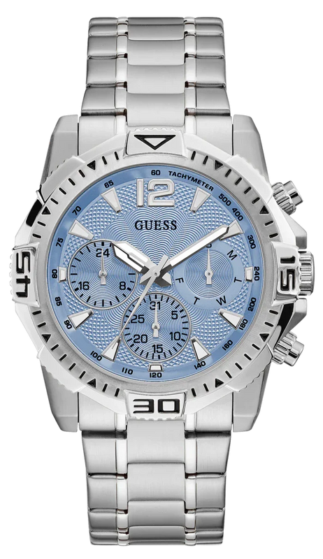 Buy Shop Guess Commander Chronograph Blue Dial Silver Steel Strap Watch for Men - GW0056G2 USA Online
