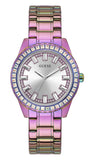 Guess Sparkler Silver Dial Purple Steel Strap Watch For Women - GW0111L5