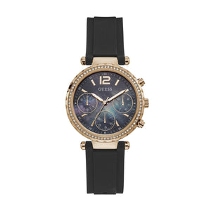 Buy Shop Guess Solstice Diamonds Black Mother of Pearl Dial Black Rubber Strap Watch for Women - GW0113L2 USA Online