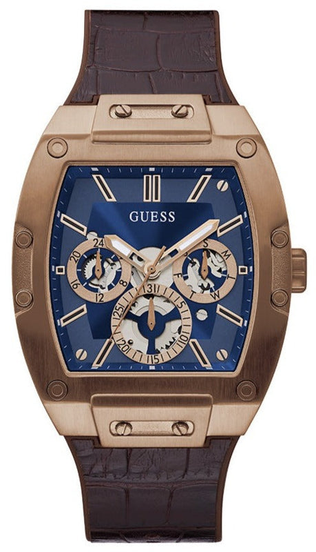 Buy Shop Guess Phoenix Multifunction Blue Dial Brown Leather Strap Watch for Men - GW0202G2 USA Online