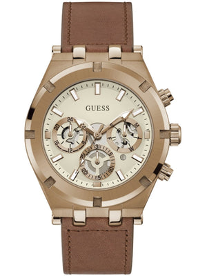 Buy Shop Guess Analog Multifunction White Dial Brown Leather Strap Watch for Men - GW0262G3 USA Online