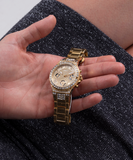 Buy Shop Guess Moonlight Multi Function Diamonds Gold Dial Gold Steel Strap Watch for Women - GW0320L2 USA Online