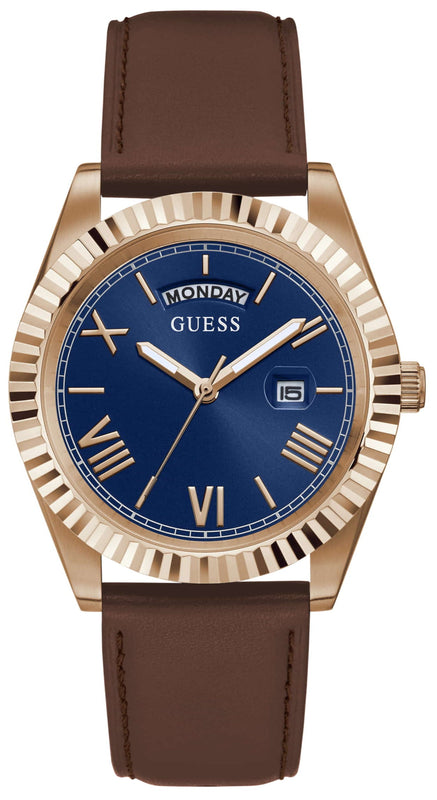 Buy Shop Guess Connoisseur Blue Dial Brown Leather Strap Watch For Men - GW0353G2 USA Online