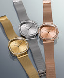 Buy Shop Guess Tapestry Diamonds Rose Gold Dial Rose Gold Mesh Bracelet Watch for Women - GW0354L3 USA Online