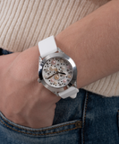 Buy Shop Guess Wanderlust Crystals Silver Dial White Rubber Strap Watch for Women - W1059L1 USA Online
