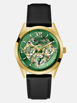 Buy Shop Guess Multifunction Chronograph Green Dial Black Leather Strap Watch For Men - GW0389G7 USA Online