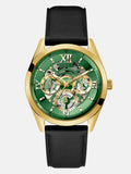 Buy Shop Guess Multifunction Chronograph Green Dial Black Leather Strap Watch For Men - GW0389G7 USA Online
