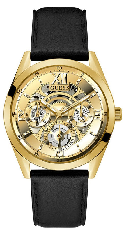 Buy Shop Guess Tailor Gold Dial Black Leather Strap Watch for Men - GW0389G2 USA Online