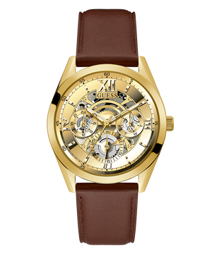Buy Shop Guess Multifunction Chronograph Gold Dial Brown Leather Strap Watch For Men - GW0389G5 USA Online
