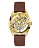 Buy Shop Guess Multifunction Chronograph Gold Dial Brown Leather Strap Watch For Men - GW0389G5 USA Online