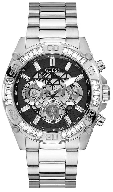 Buy Shop Guess Trophy Chronograph Diamonds Black Dial Silver Steel Strap Watch for Men - GW0390G1 USA Online