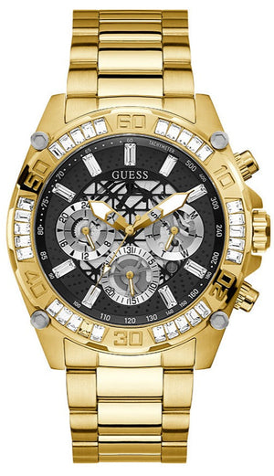 Buy Shop Guess Trophy Diamonds Black Dial Gold Steel Strap Watch for Men - GW0390G2 USA Online