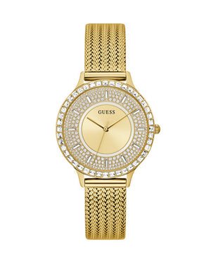 Buy Shop Guess Soiree Diamonds Gold Dial Gold Mesh Bracelet Watch for Women - GW0402L2 USA Online