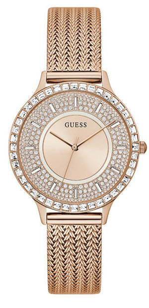 Buy Shop Guess Soiree Diamonds Rose Gold Dial Rose Gold Mesh Bracelet Watch for Women - GW0402L3 USA Online