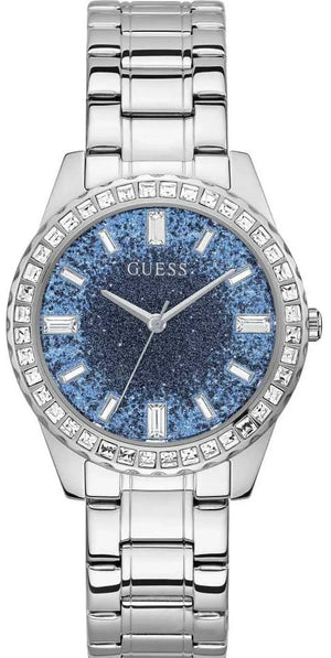 Buy Shop Guess Glitter Burst Diamonds Blue Dial Silver Steel Strap Watch for Women - GW0405L1 USA Online