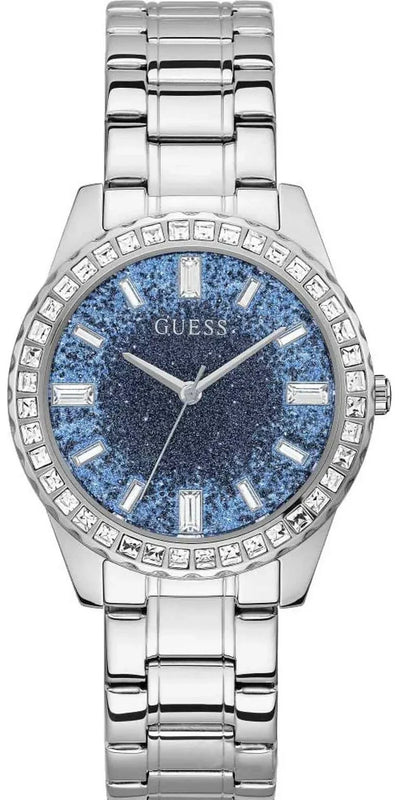Buy Shop Guess Glitter Burst Diamonds Blue Dial Silver Steel Strap Watch for Women - GW0405L1 USA Online