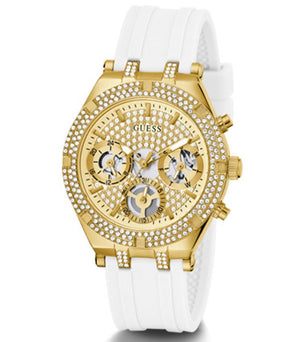 Buy Shop Guess Heiress Diamonds Gold Dial White Rubber Strap Watch for Women - GW0407L2 USA Online