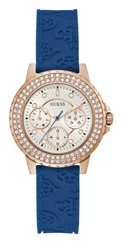 Buy Shop Guess Crown Jewel Diamonds White Dial Blue Rubber Strap Watch for Women - GW0411L2 USA Online