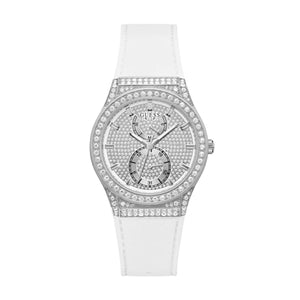 Buy Shop Guess Princess Crystals Silver Dial White Silicone Strap Watch For Women - GW0439L1 USA Online