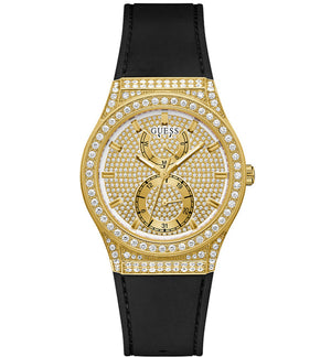 Buy Shop Guess Princess Crystals Gold Dial Black Silicone Strap Watch For Women - GW0439L2 USA Online
